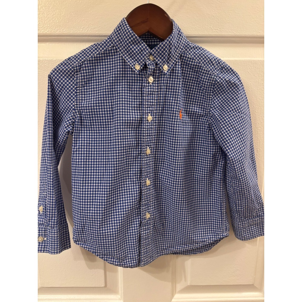 Ralph Lauren Kids Blue Gingham Long Sleeve Button Down Shirt Size 4 4T